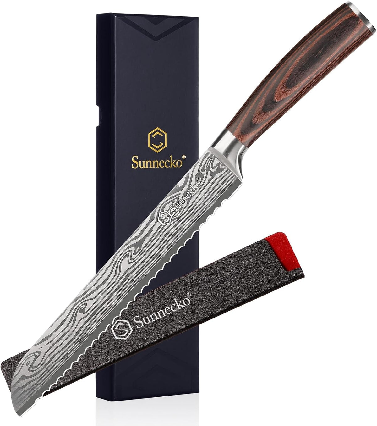 Sunnecko Cuchillo de pan de 8 pulgadas, cuchillo de pan dentado de...
