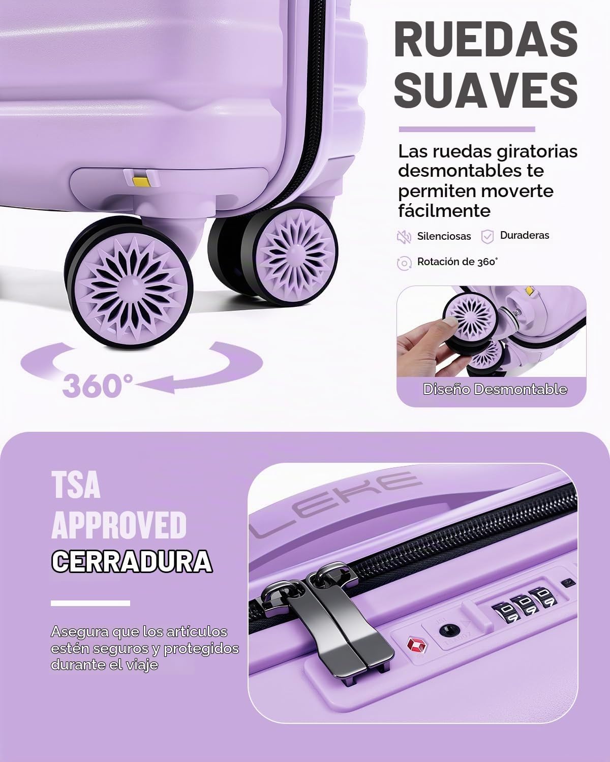 Lekespring Equipaje de mano de 16 pulgadas con estuche de cosmético...