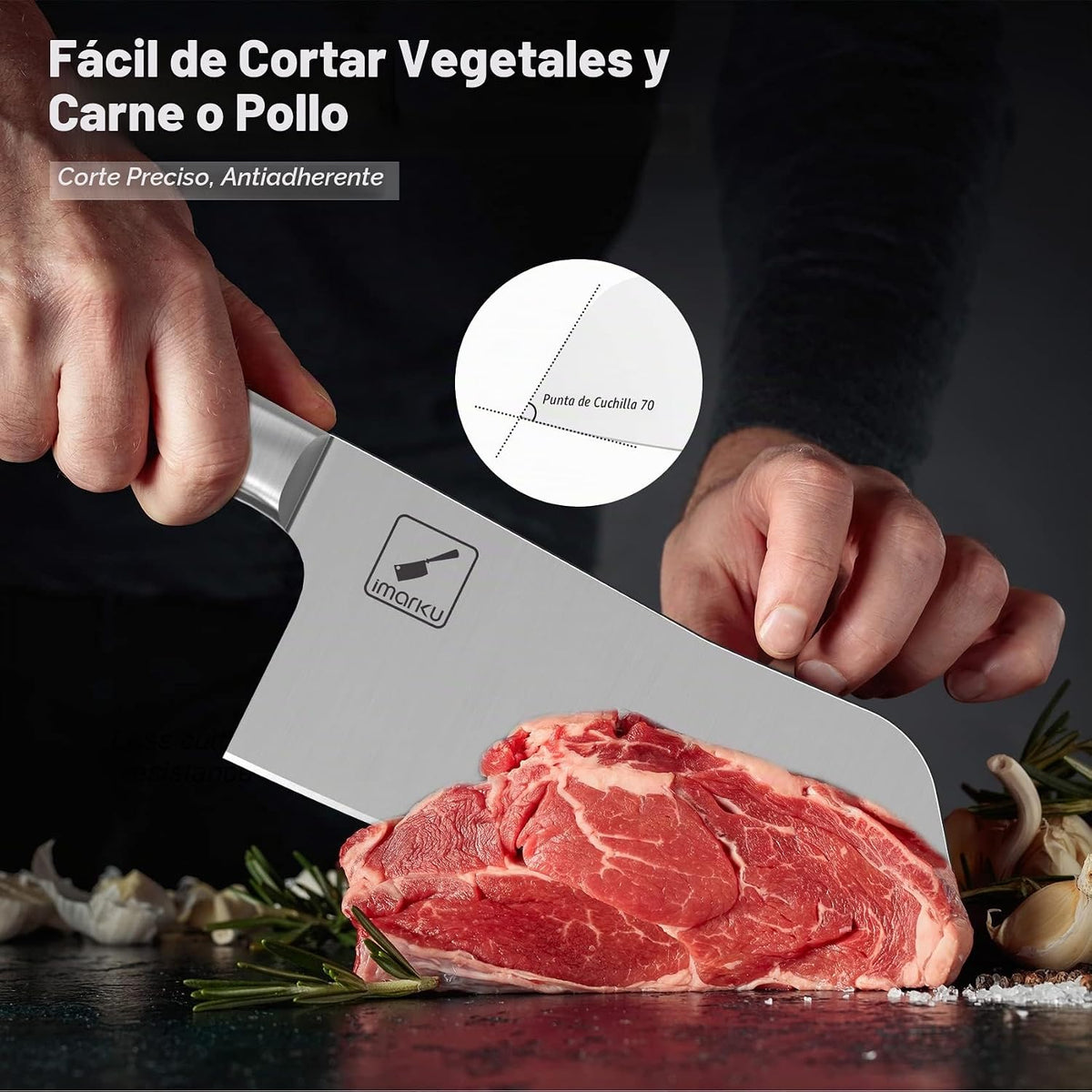 imarku Cuchilla de carne de 7", acero japonés SUS440A, cuchillo...