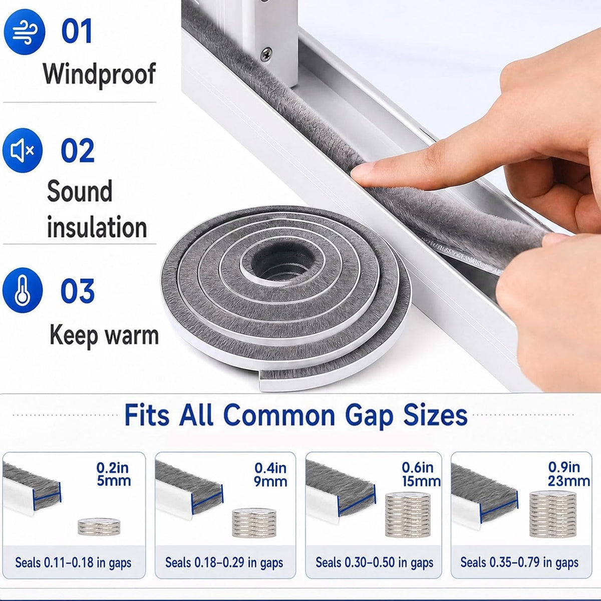 ZOMPAGO Burlete para puertas\/ventanas, cinta de sellado de pila |...