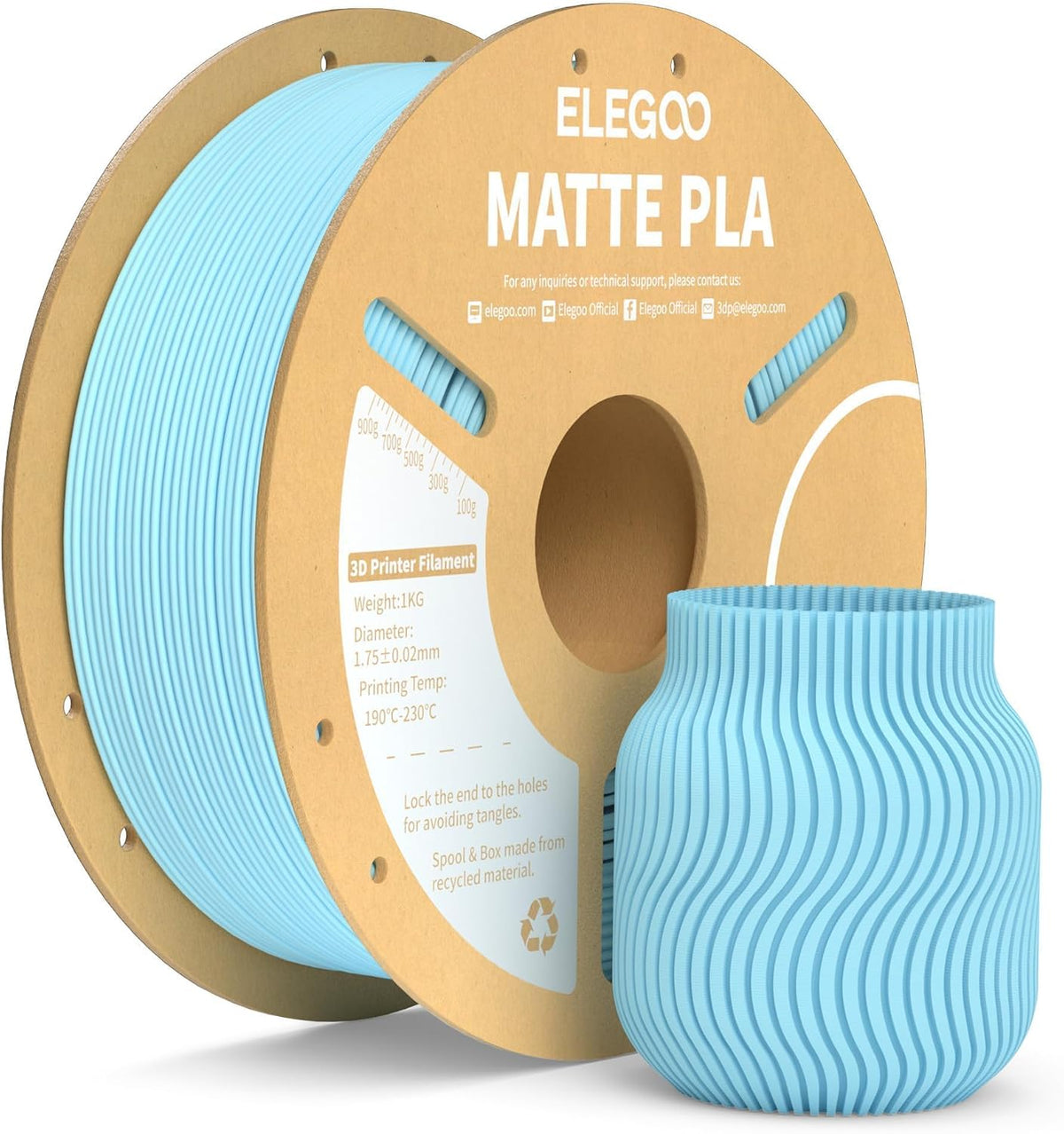ELEGOO - Filamento PLA mate p\/impresora 3D, bobina de cartón de 2....