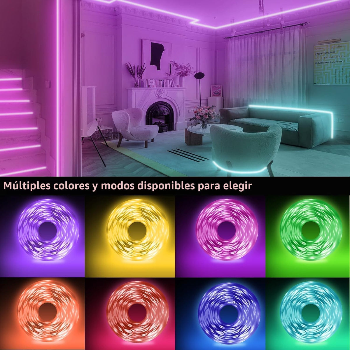 KSIPZE luces LED para dormitorio tiras de luces LED de 50 pies con...