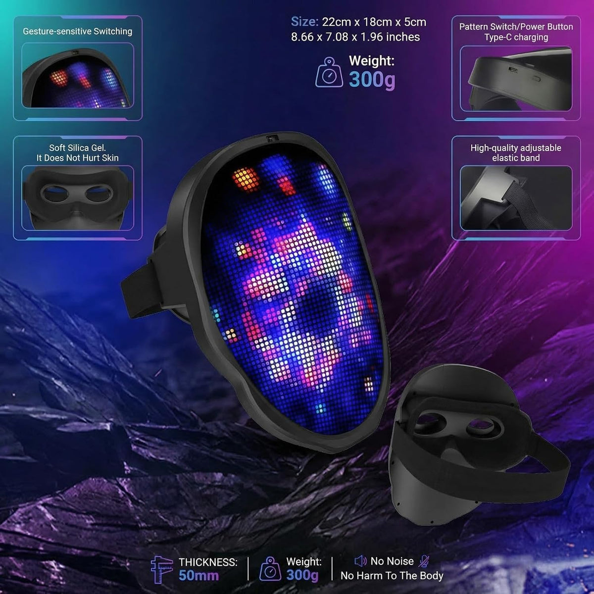 MEGOO Máscara LED con aplicación programable Bluetooth, máscara fac...