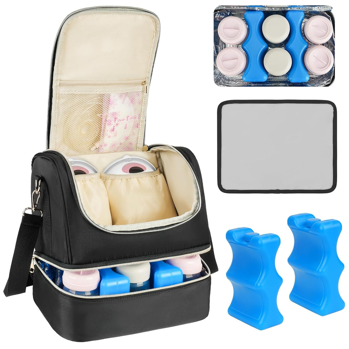Jaffzora Bolsa de extractor de leche portátil con compartimento enf...