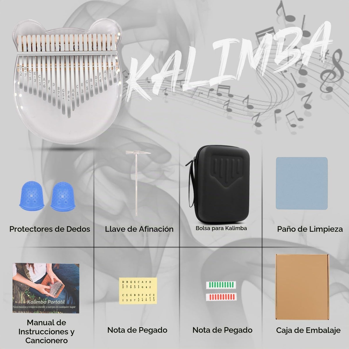 Piano de Pulgar Acrílico Kalimba, YUNDIE Portátil 17 Teclas Piano d...