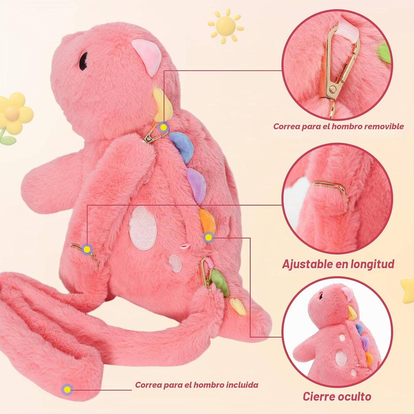 OUOZZZ Animales de Peluche de Dinosaurios Rosas con 4 Bebés Adentro...
