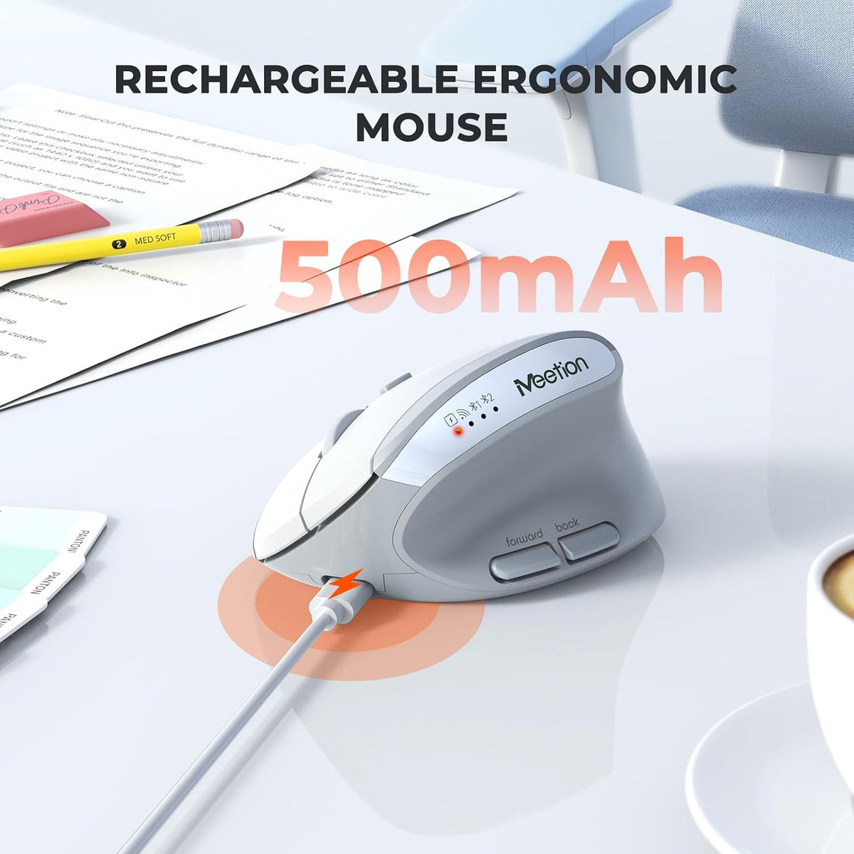 MEETION Ratón vertical ergonómico, ratón inalámbrico Bluetooth - Bl...