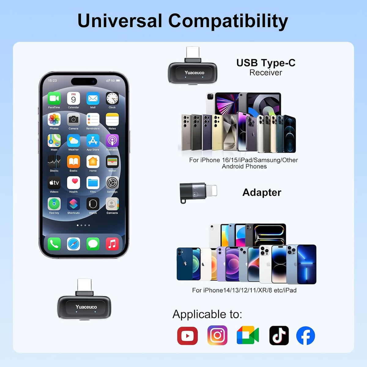 Yuaceuco Mini Micrófono Inalámbrico para Tabletas iPhone Android |...