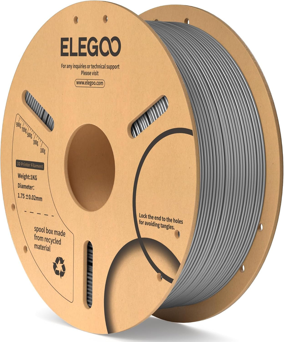 ELEGOO - Filamento PLA 1.75mm Gris Espacial 1KG, Filamento para Imp...