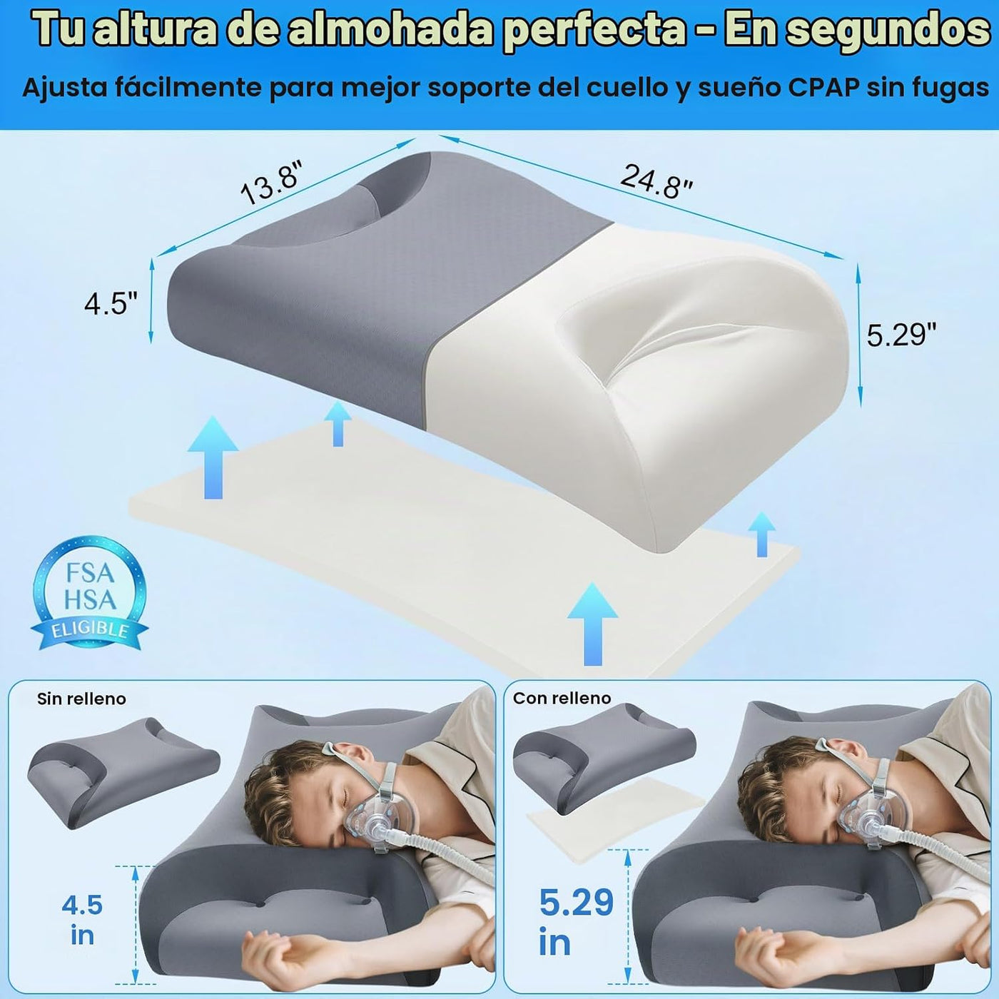 IKSTAR Almohada CPAP para personas que duermen de lado con recortes...