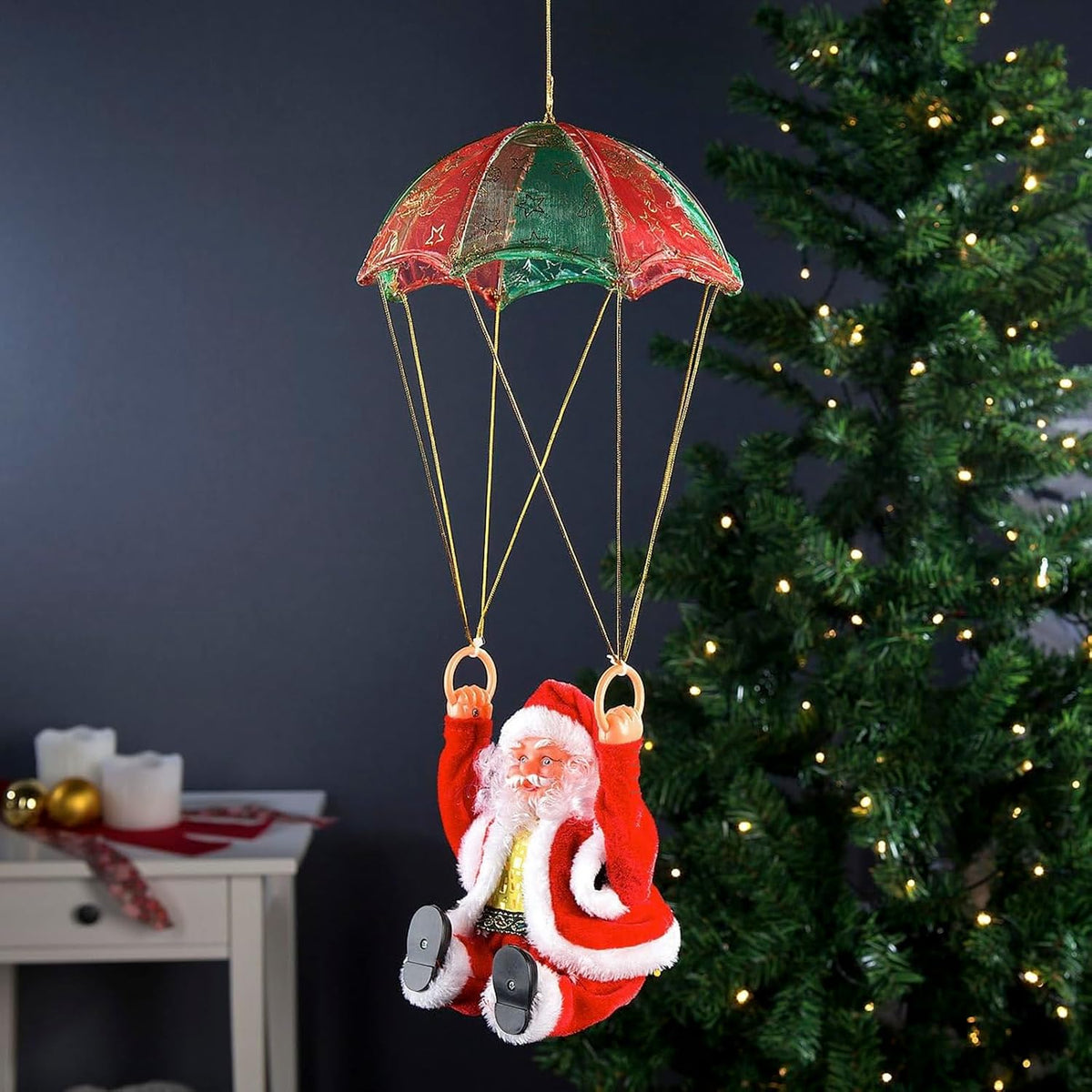 Figura musical bailando con paracaídas de Papá Noel eléctrico de Na...