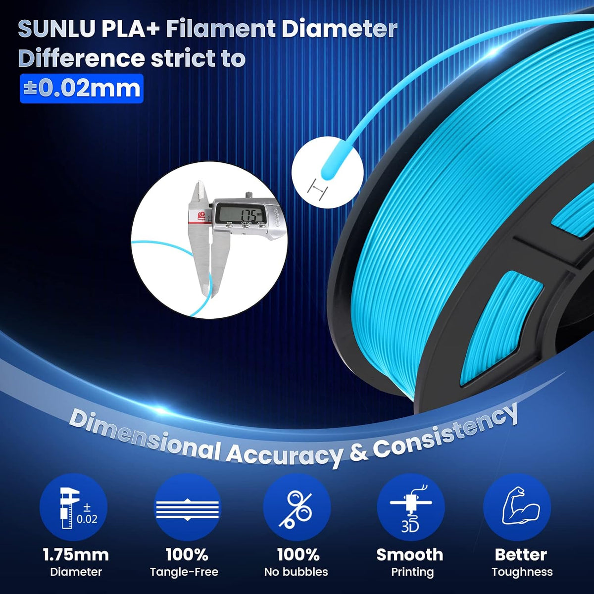 SUNLU Filamento PLA Plus de 0.07 in, azul cielo, 2.2 lbs | Filament...
