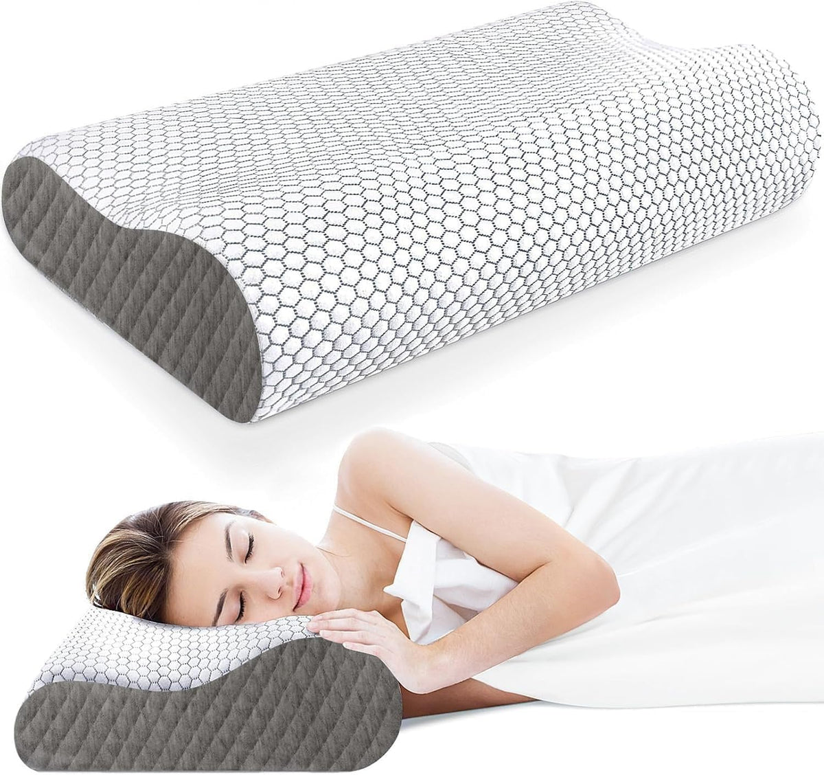 Almohada cervical ergonómica para dormir, tamaño estándar gris | Al...
