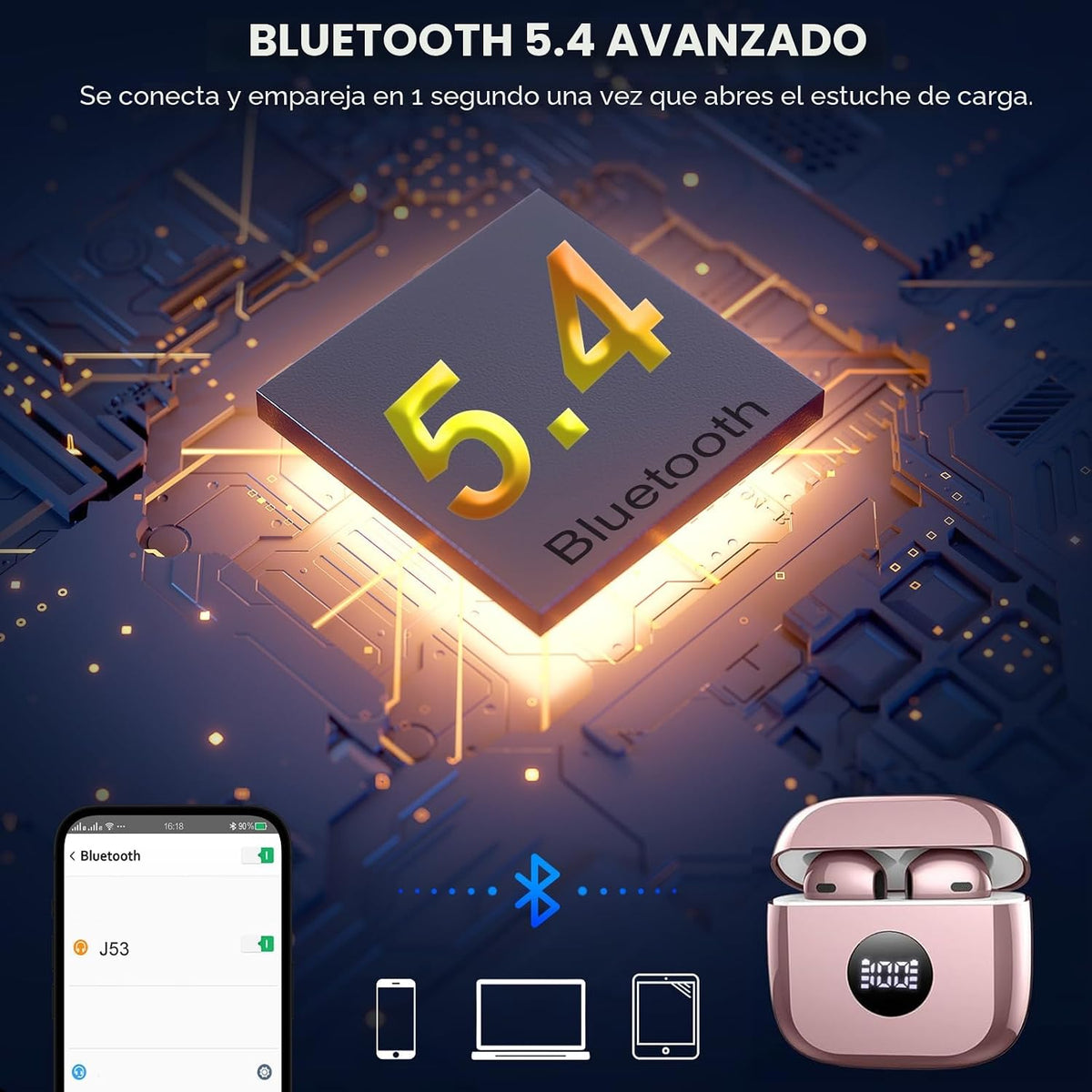Auriculares inalámbricos, auriculares Bluetooth 5.4 con pantalla LE...