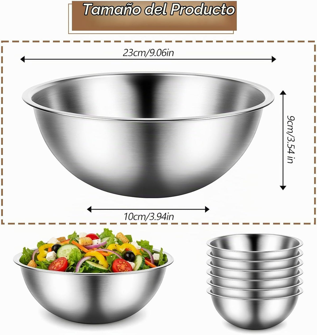 12 cuencos de acero inoxidable para mezclar con graduaciones, cuenc...