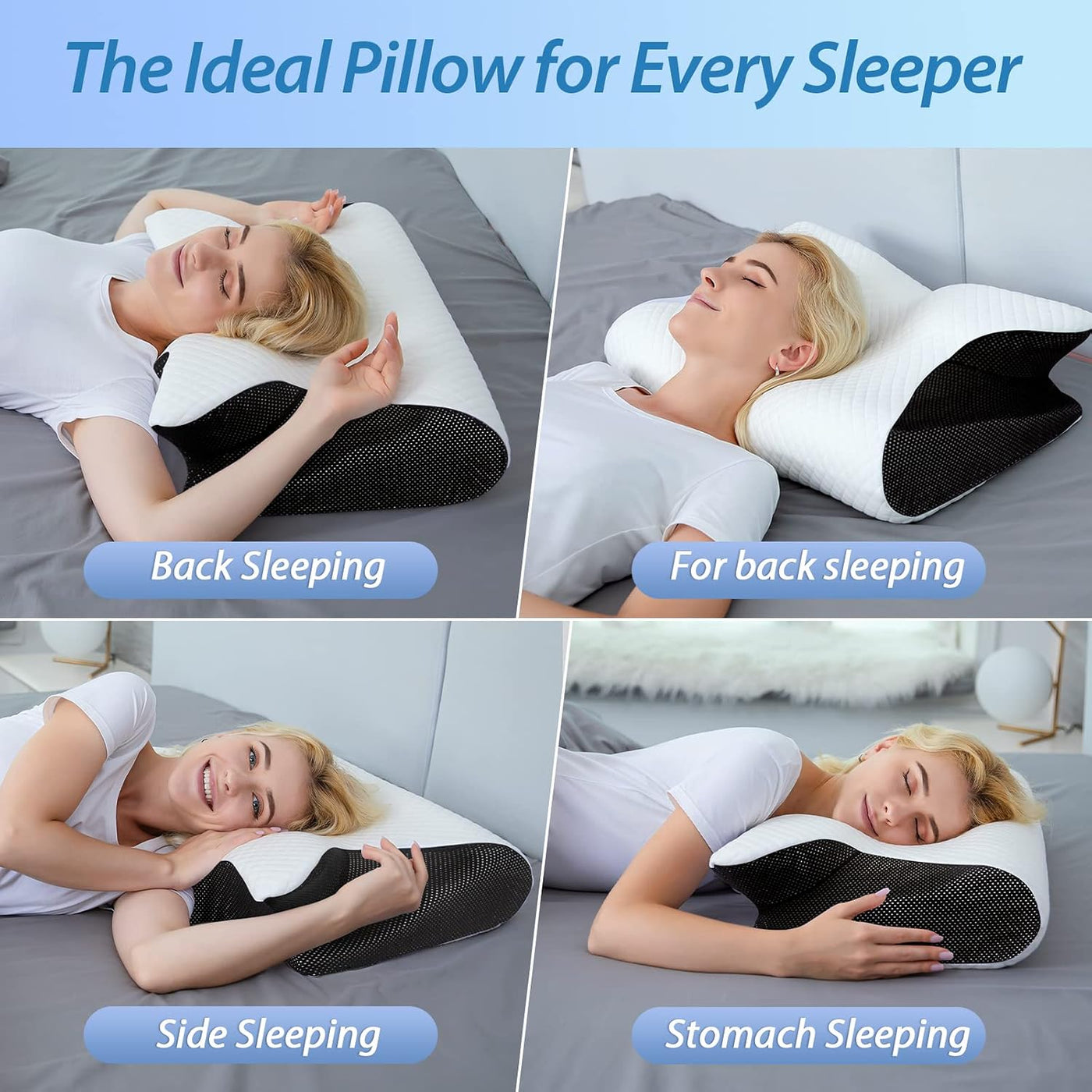 HOMCA Almohada cervical de espuma viscoelástica, 2 en 1, almohada o...