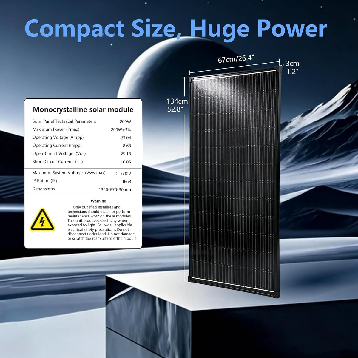 Panel solar de 200 vatios, 18BB tipo N A+ celda monocristalina 25%...