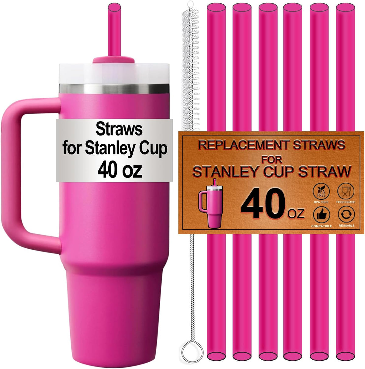 Paquete de 6 pajitas para Stanley Cup 40 onzas, color rosa | Popote...