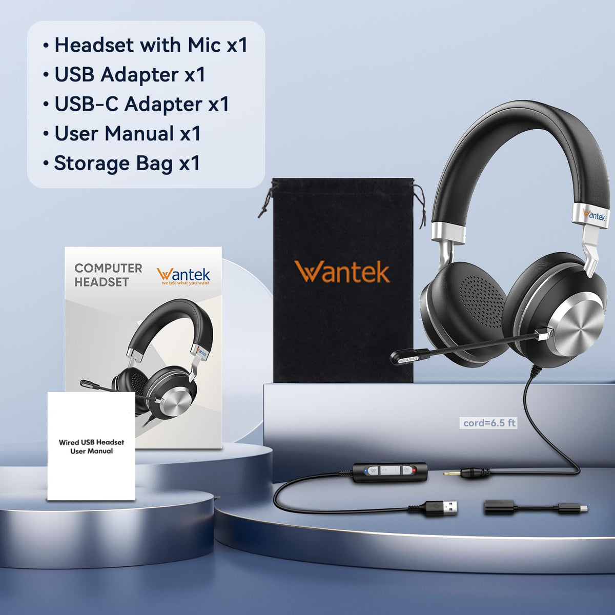 Wantek Auriculares con micrófono, auriculares USB con micrófono par...