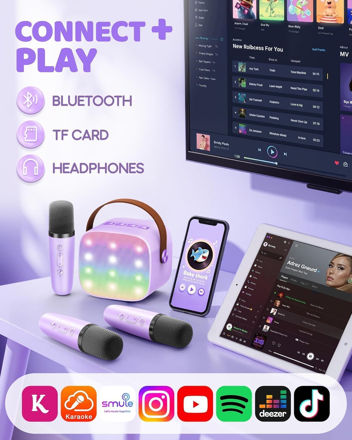 YLL Mini máquina de karaoke con 3 micrófonos inalámbricos, regalos...