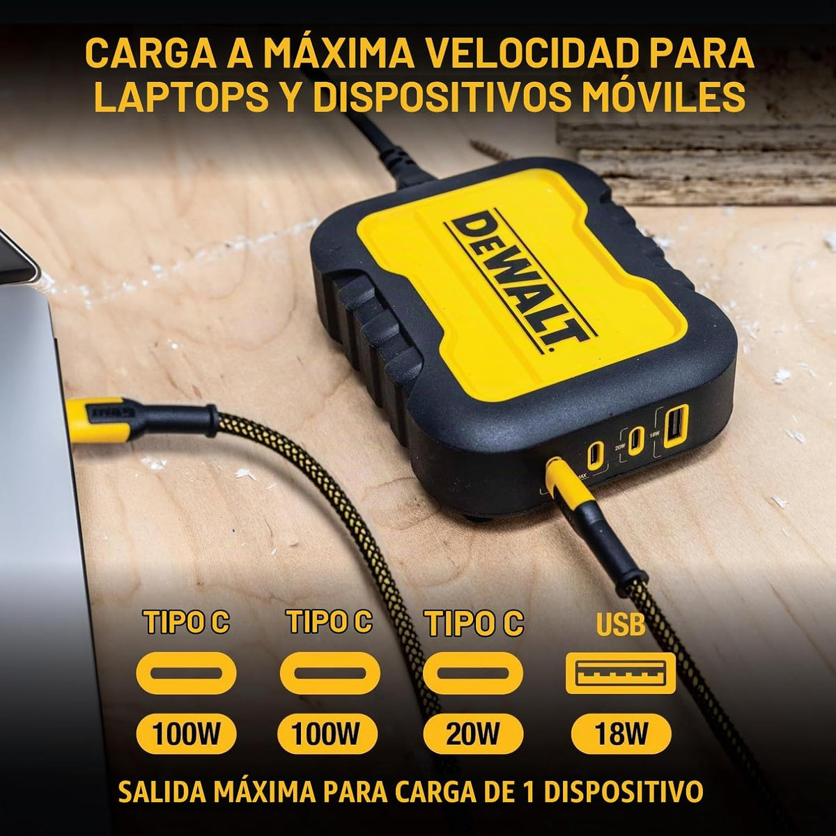 DEWALT Bloque de cargador USB C de 4 puertos de 100 W y banco de en...