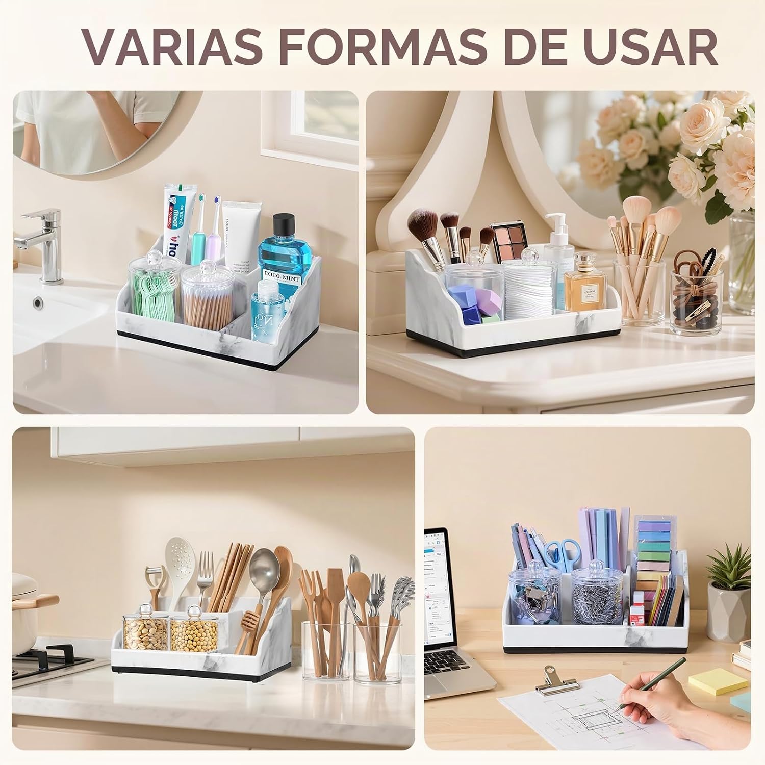 TuCao Organizador de Encimera de Baño de Mármol, Portacepillos de D...