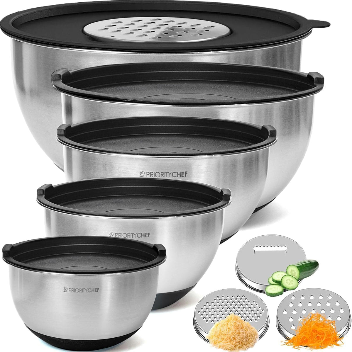 Priority Chef Juego de tazones para mezclar de acero inoxidable con...