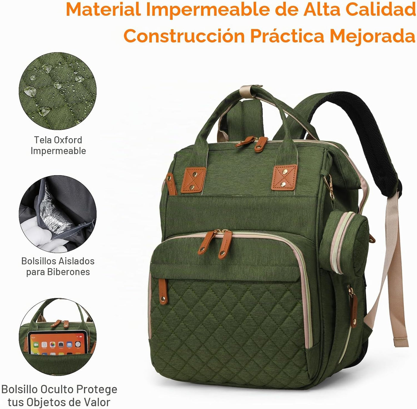 Lamroro Bolsa de pañales con cambiador, mochila de pañales 3 en 1 p...