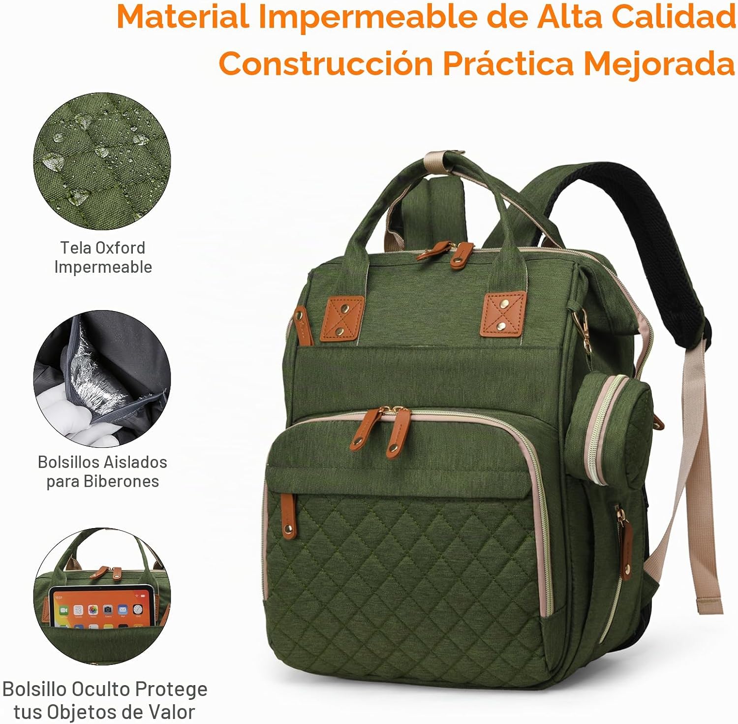 Lamroro Bolsa de pañales con cambiador, mochila de pañales 3 en 1 p...