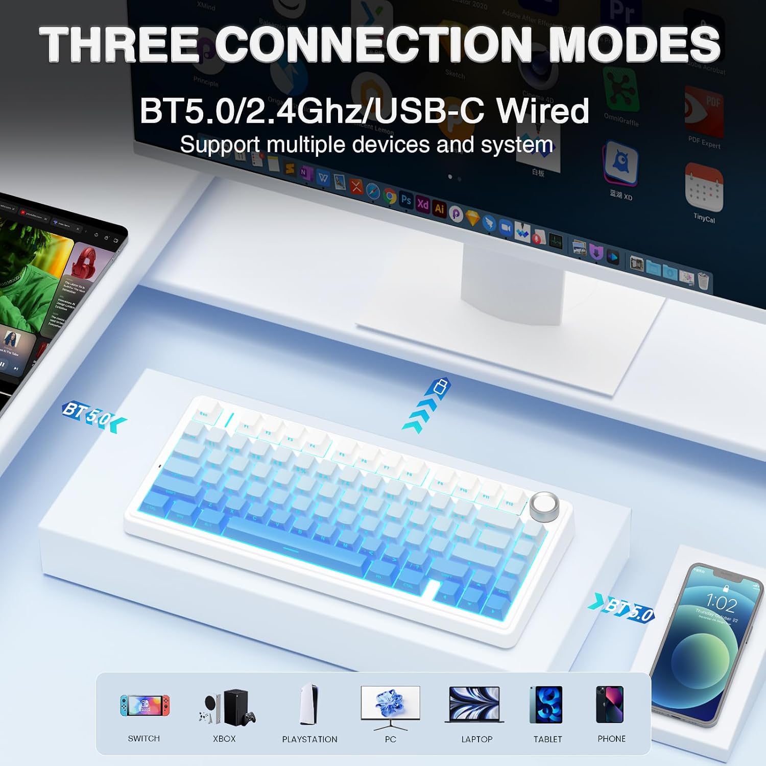 Teclado mecánico inalámbrico AULA F75 Pro, teclado personalizado in...