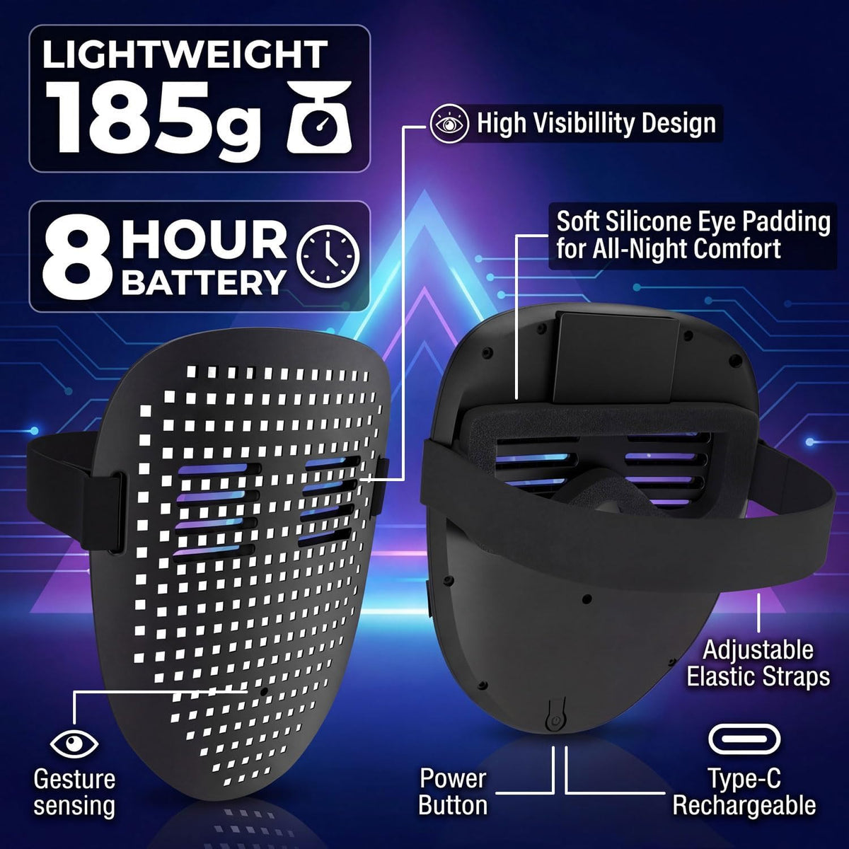 MEGOO - Máscara de luz LED con detección de gestos, regalos de Hall...