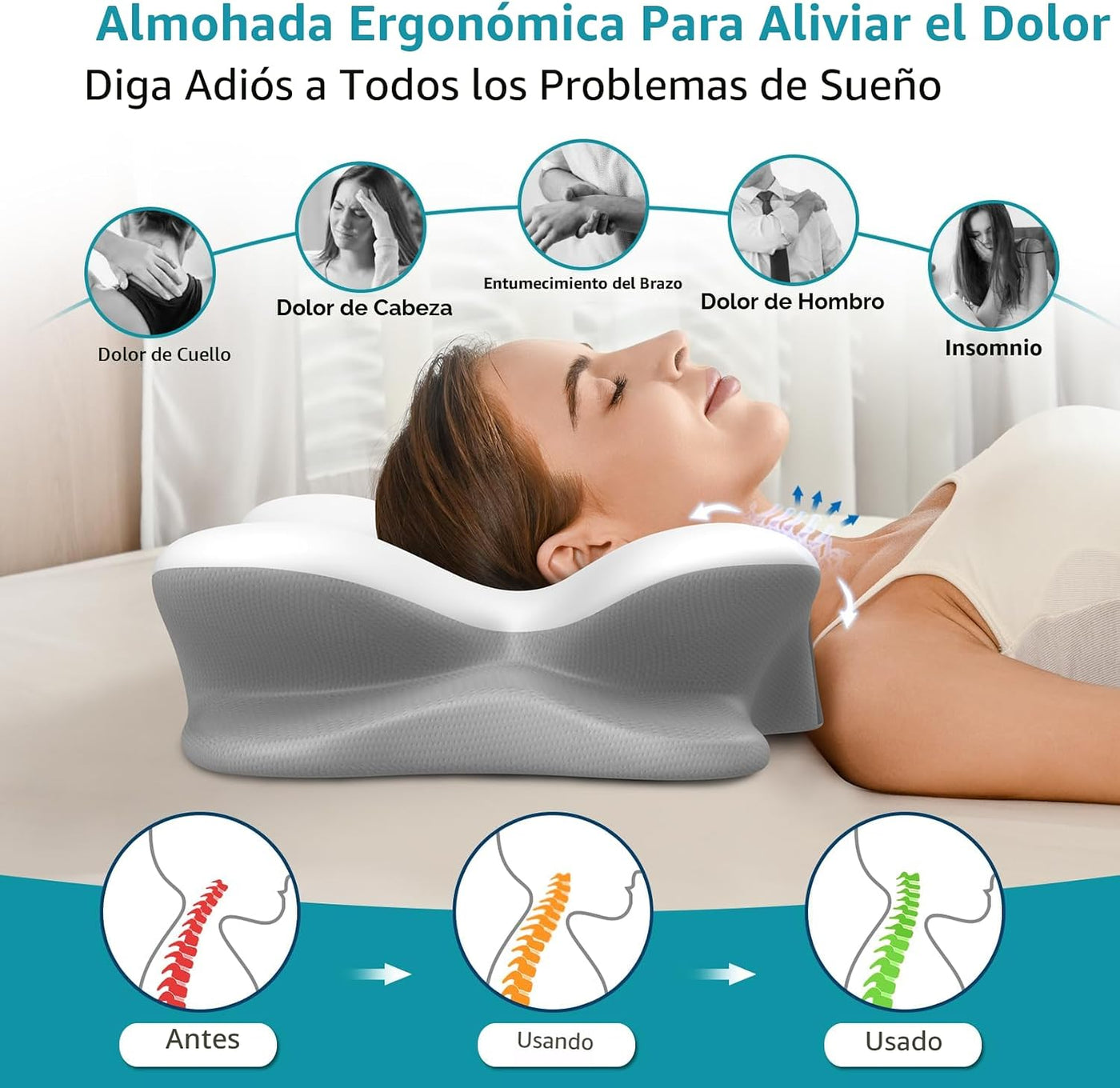 Almohada cervical para aliviar el dolor de cuello, almohada cervica...
