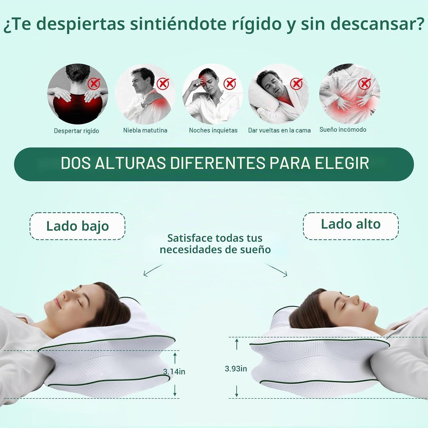 AZBESTPRO Almohada cervical de espuma viscoelástica para soporte de...