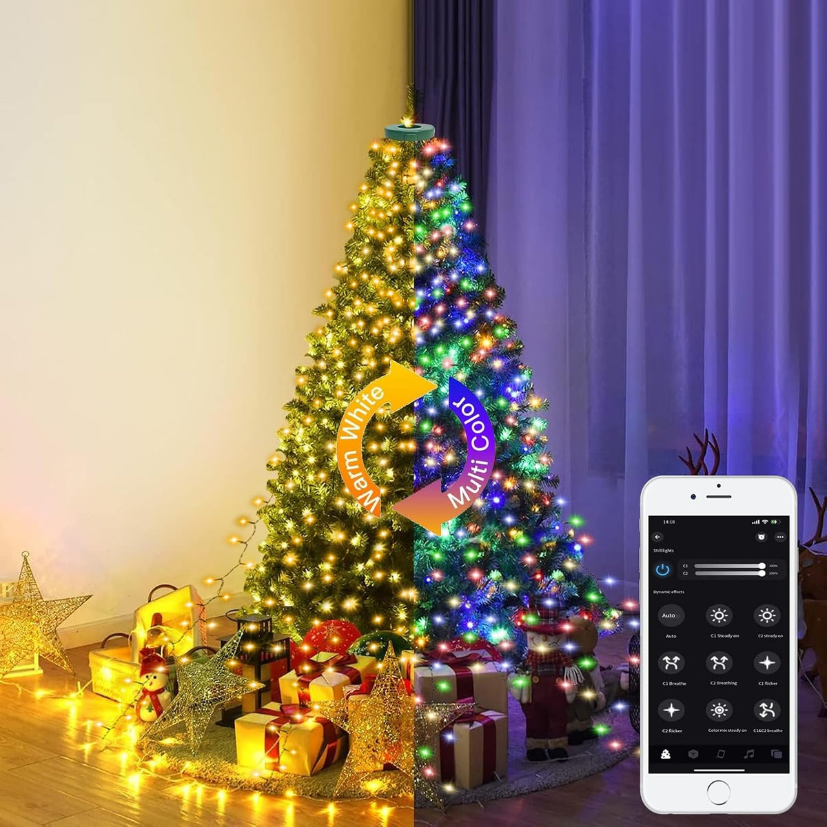 Dreicht Luces inteligentes para árbol de Navidad con anillo, contro...