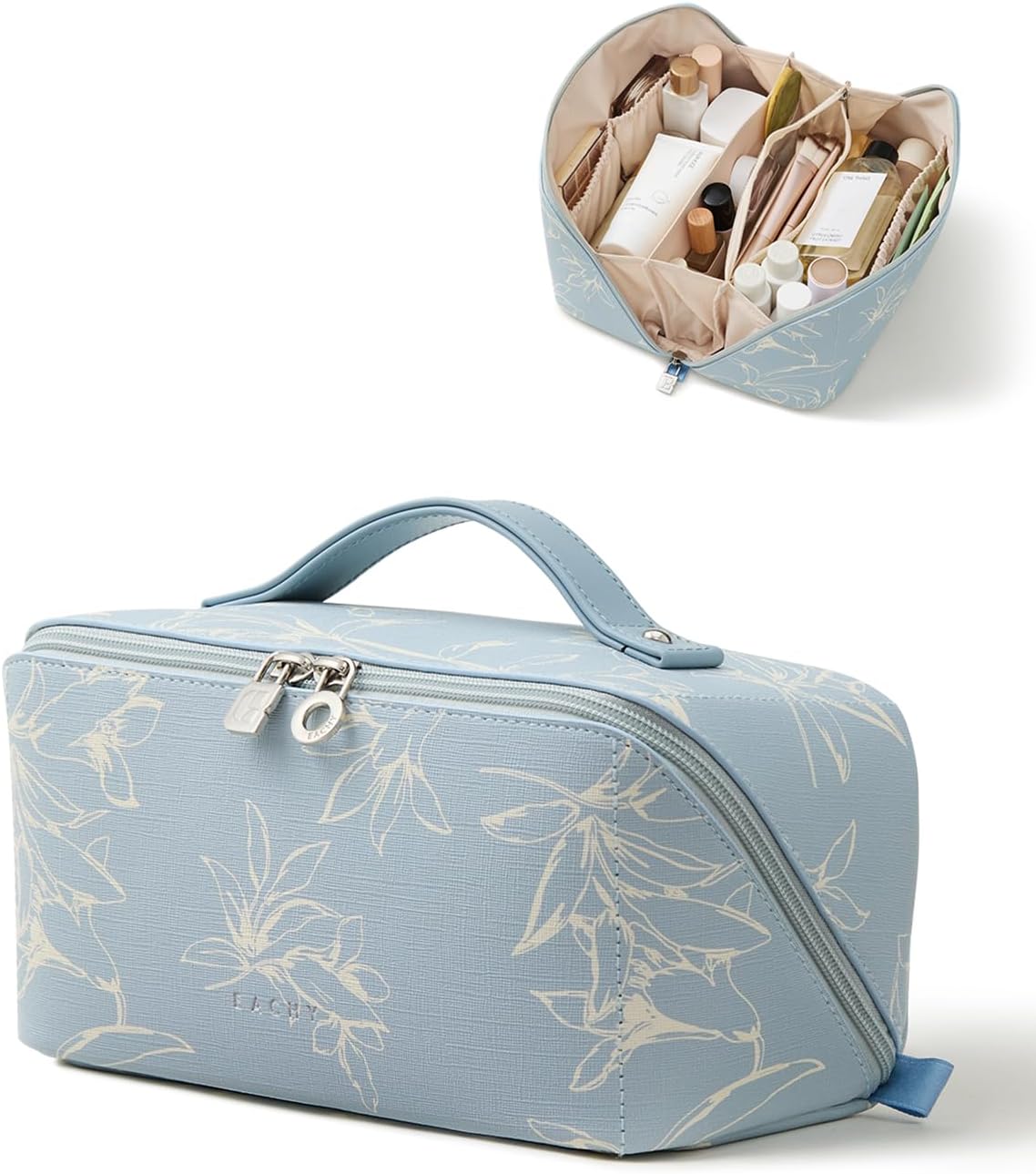 EACHY Bolsa de maquillaje de viaje, bolsas de cosméticos de gran ca...