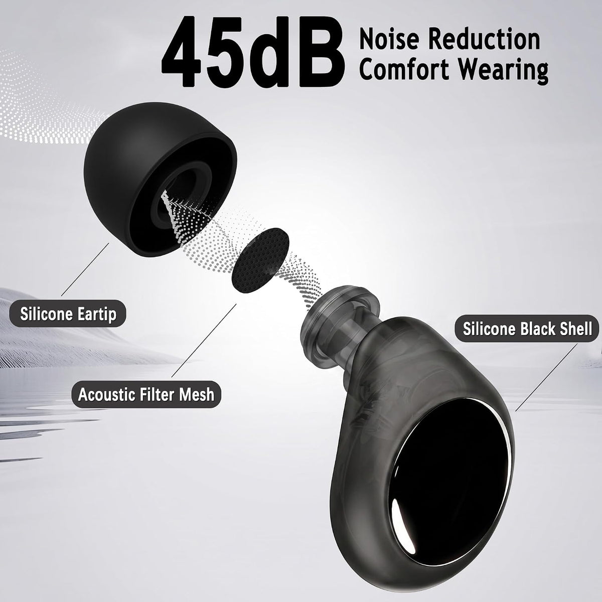 Tapones reutilizables de silicona de 45 dB para protección auditiva...
