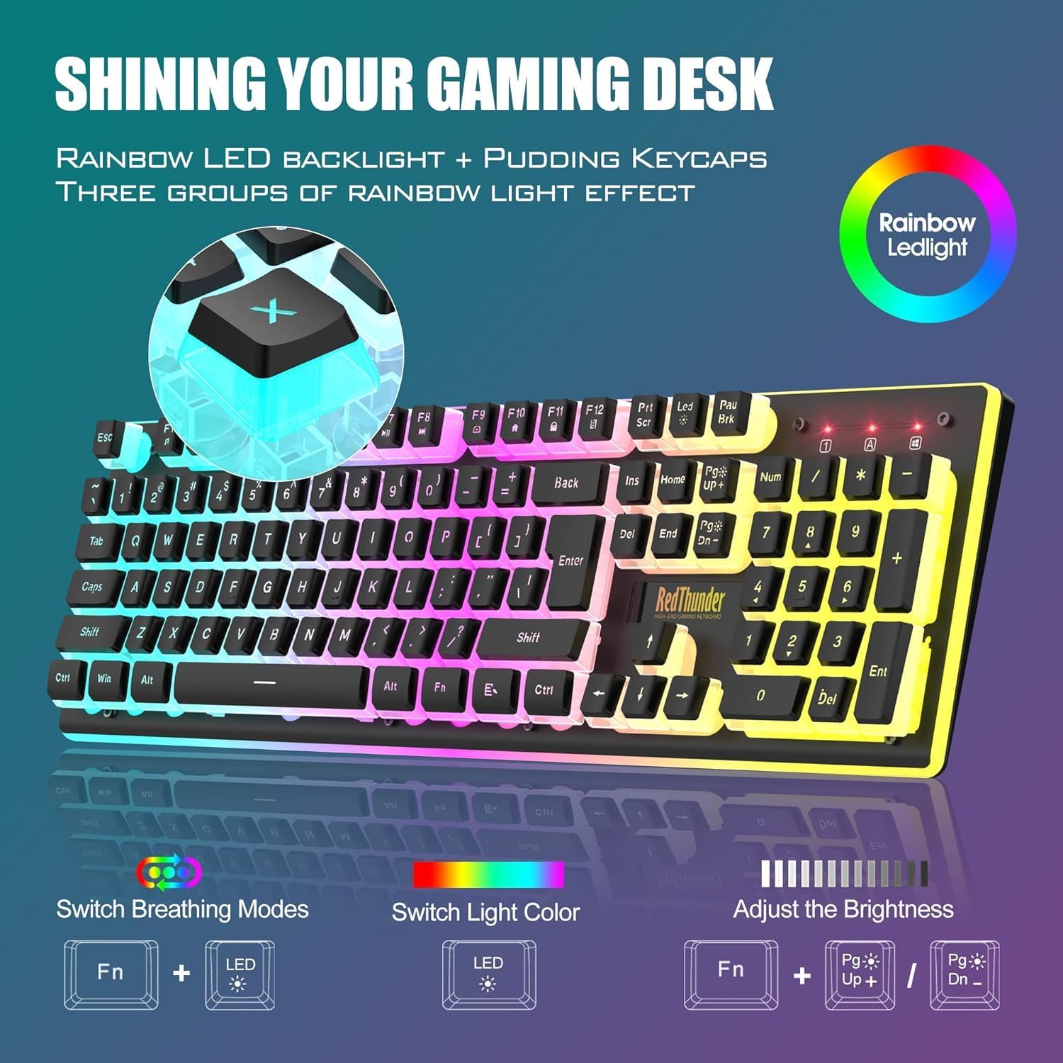 RedThunder K10 Combo de teclado y mouse inalámbricos para juegos, b...
