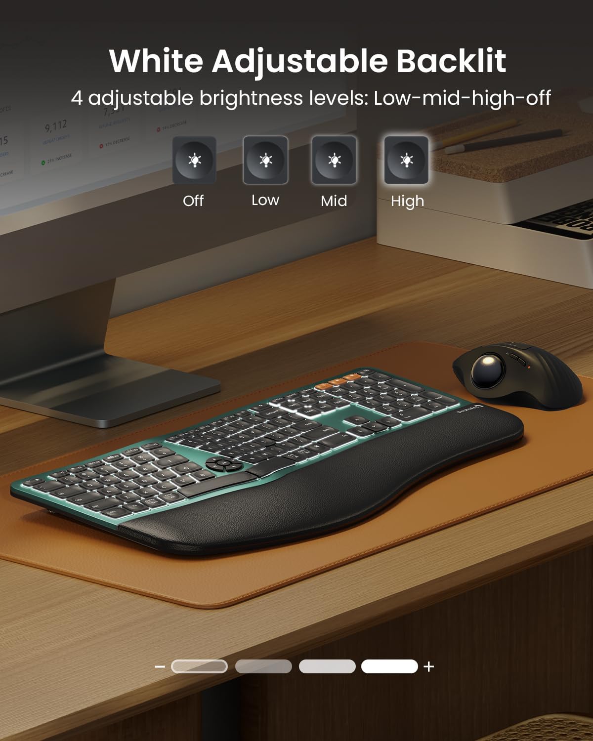 ProtoArc Teclado ergonómico inalámbrico retroiluminado de tamaño co...