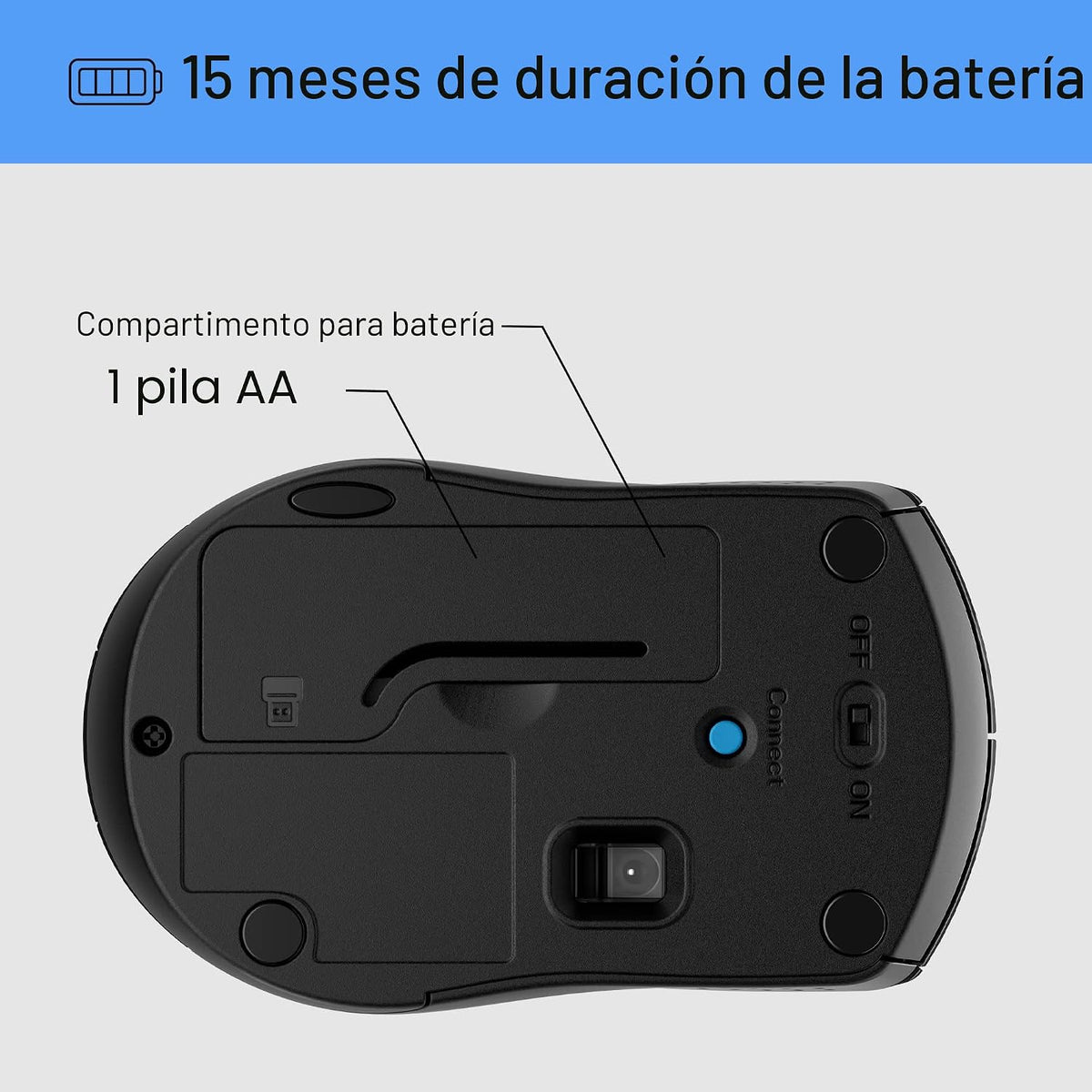 HP Ratón inalámbrico X3000 G3 - Azul, batería de 15 meses, agarres...