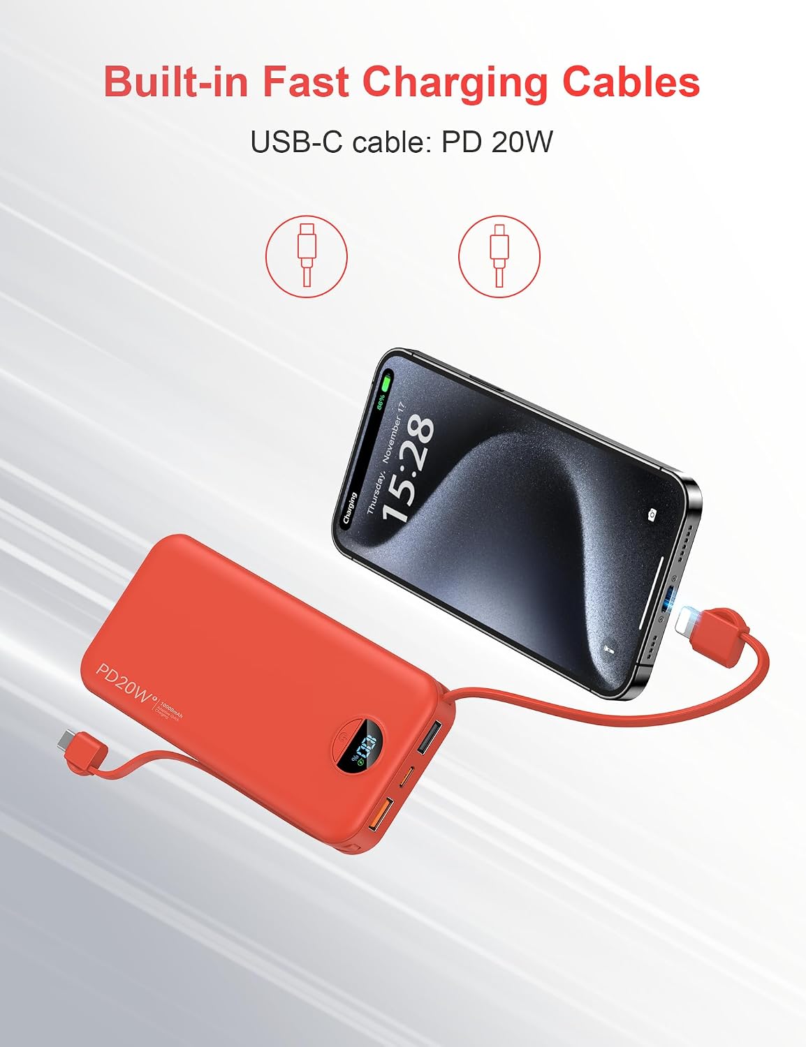 Cargador portátil con enchufe de pared, cargador de batería USB C,...