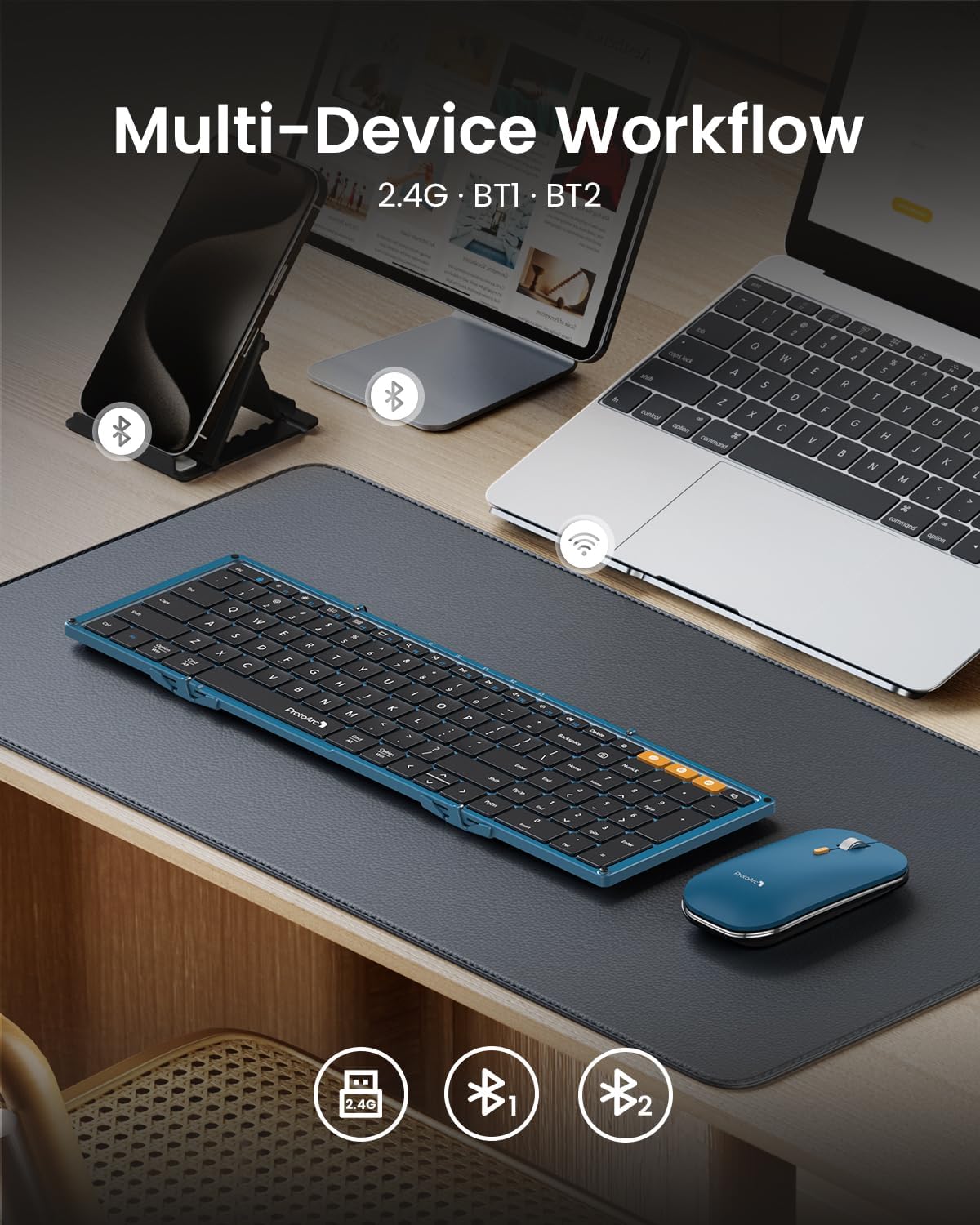 ProtoArc XKM01 - Combo de ratón y teclado plegable de tamaño comple...