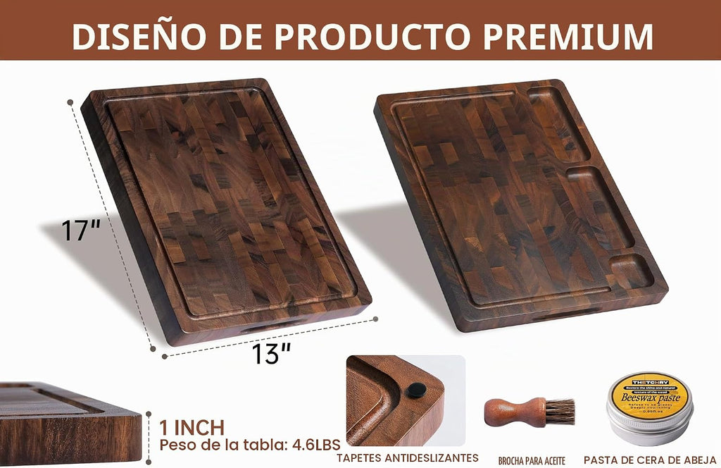 THETCHRY Tabla de cortar de madera de nogal para cocina, tabla de c...