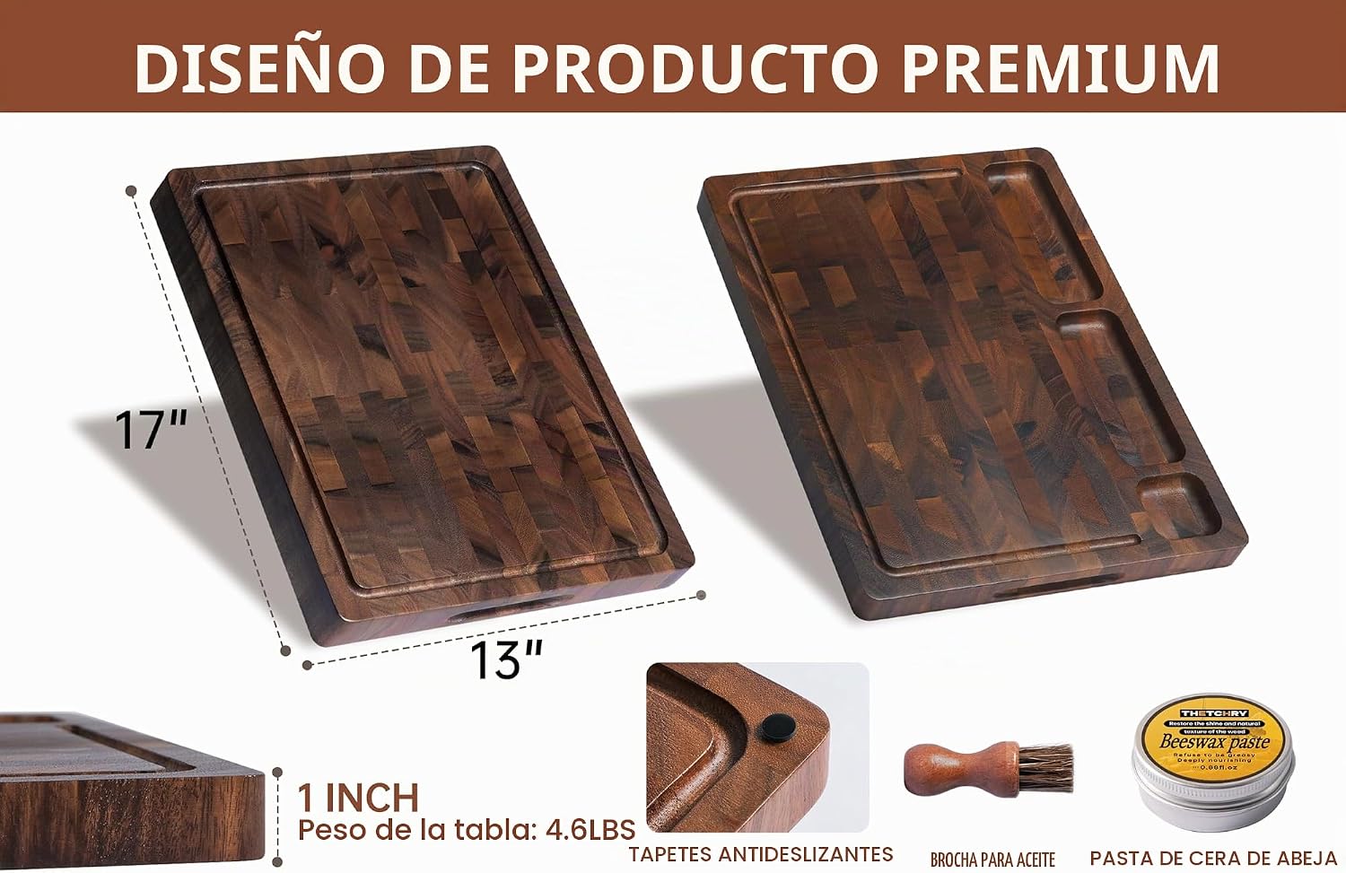 THETCHRY Tabla de cortar de madera de nogal para cocina, tabla de c...