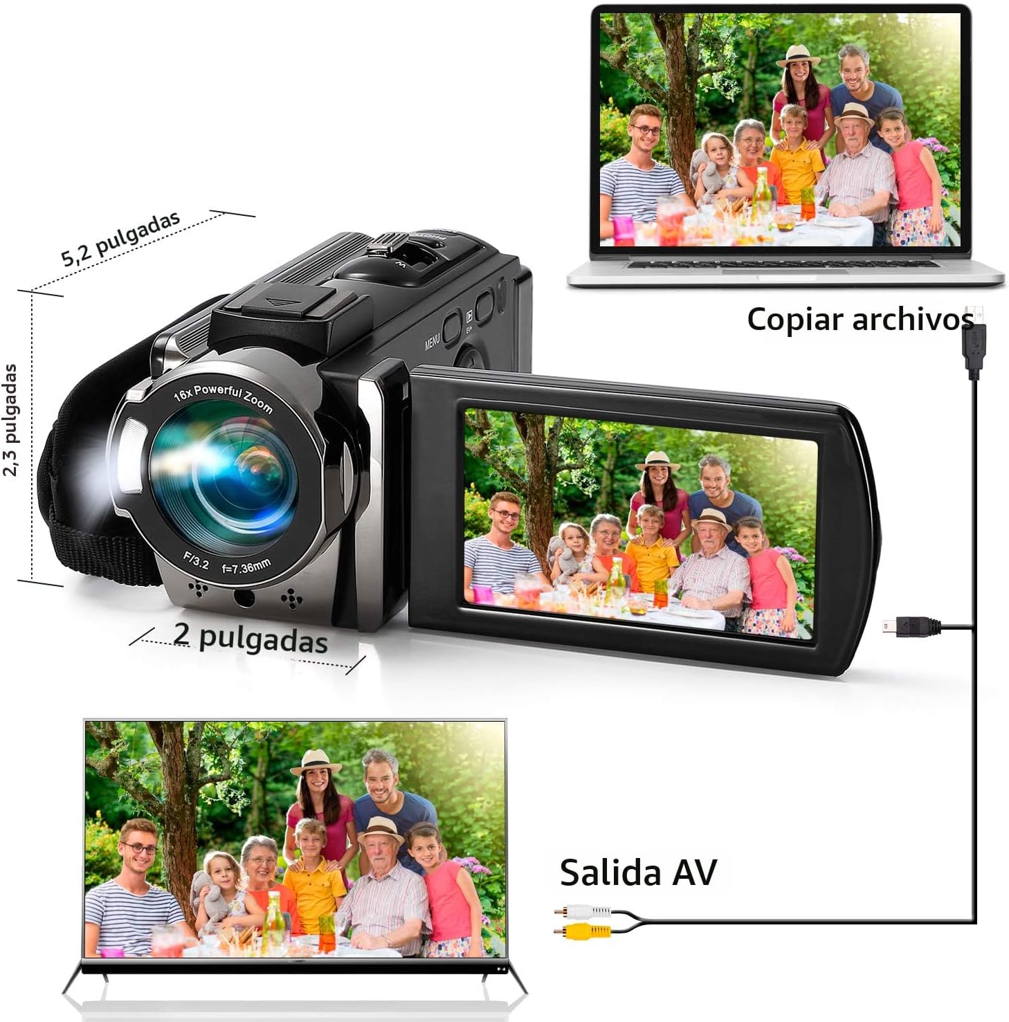 Kimire Videocámara Videocámara Digital Grabadora Full HD 1080P 15FP...