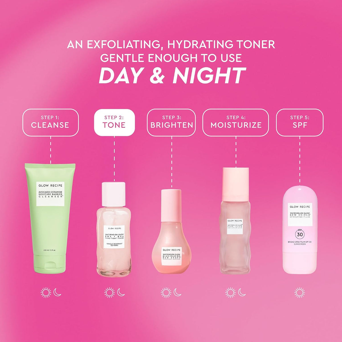 Glow Recipe PHA + BHA Tónico facial, tónico exfoliante coreano para...