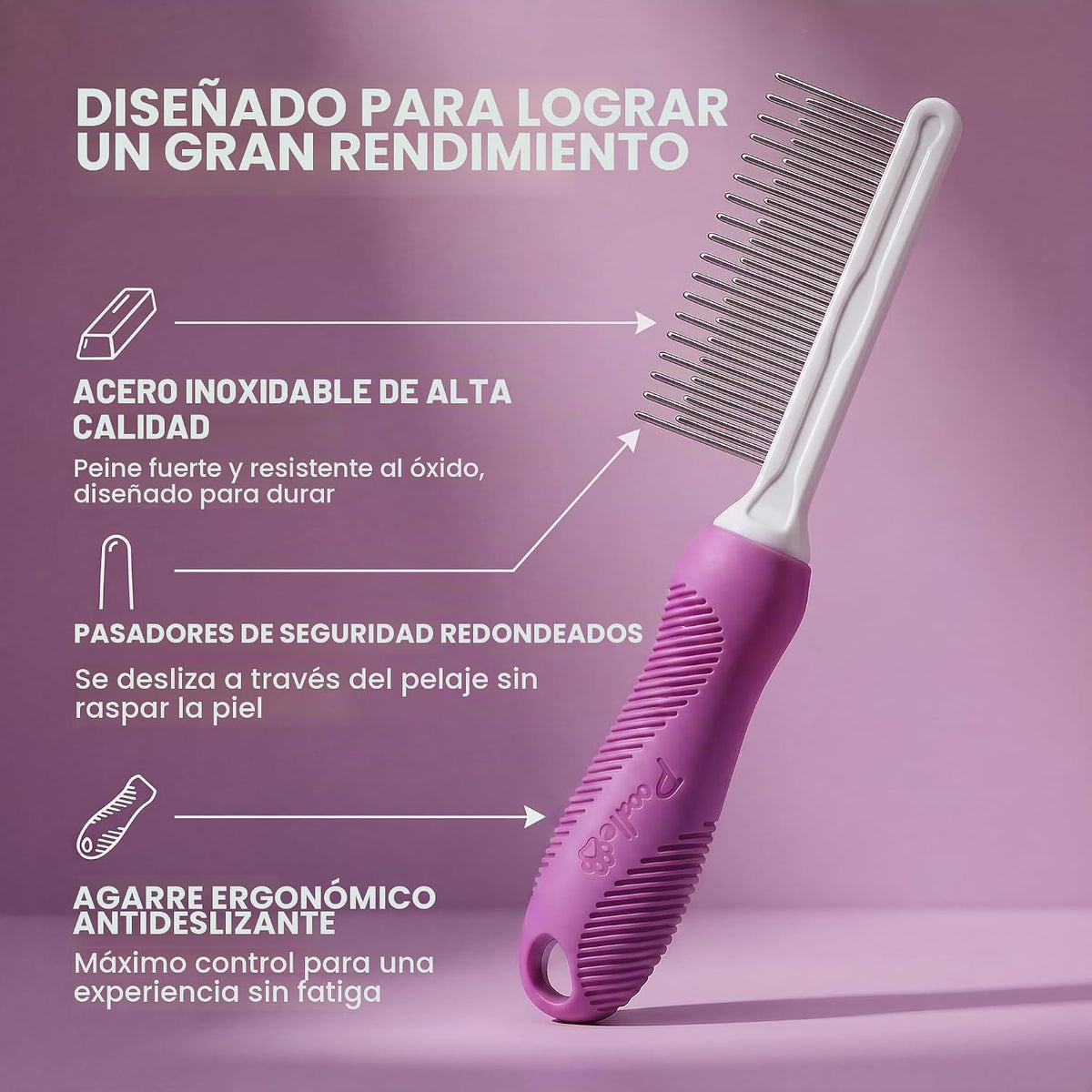 Poodle Pet - Peine desenredante para mascotas con dientes largos y...