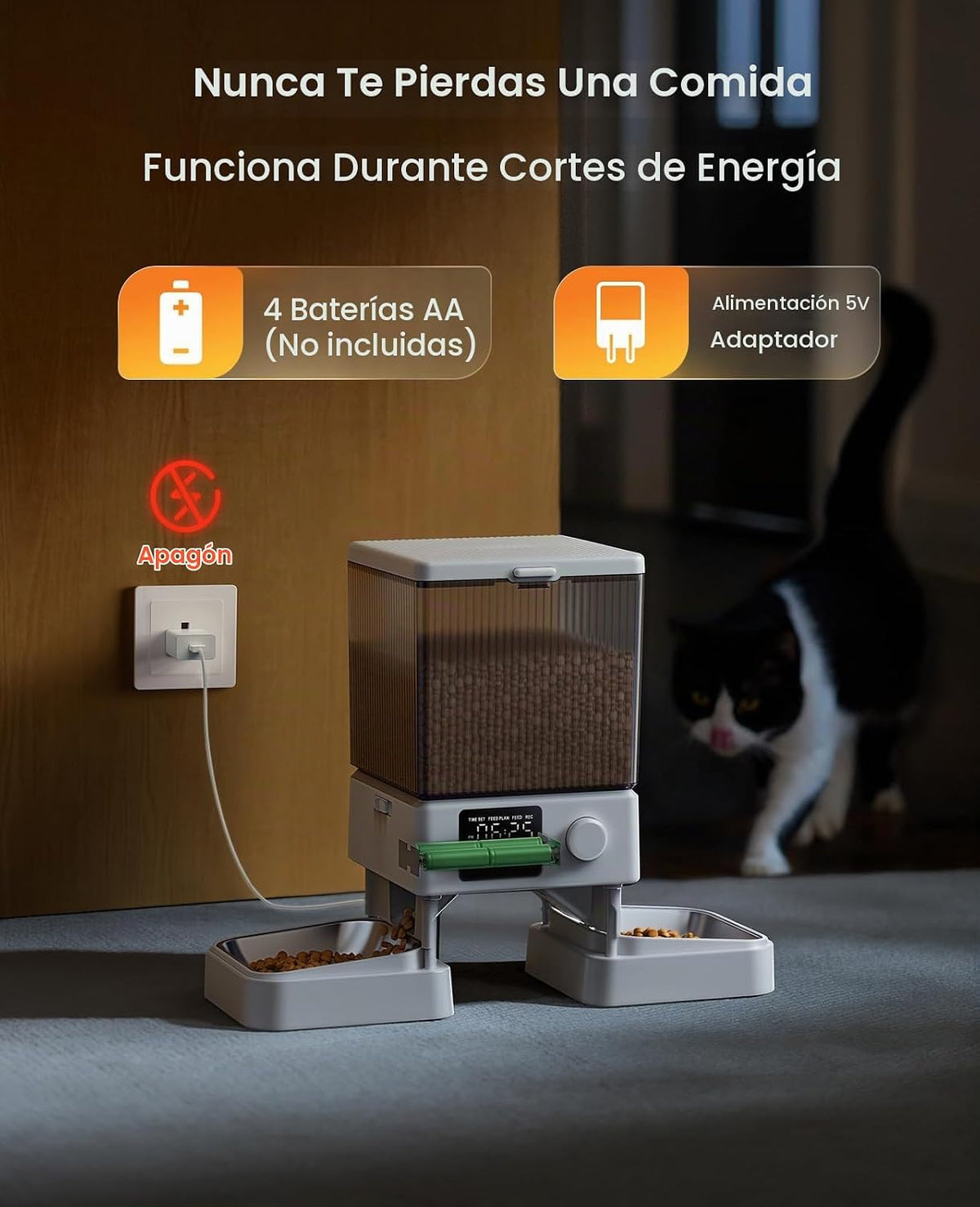 oneisall Comedero automático para gatos para 2 gatos, 20 tazas\/5 l...