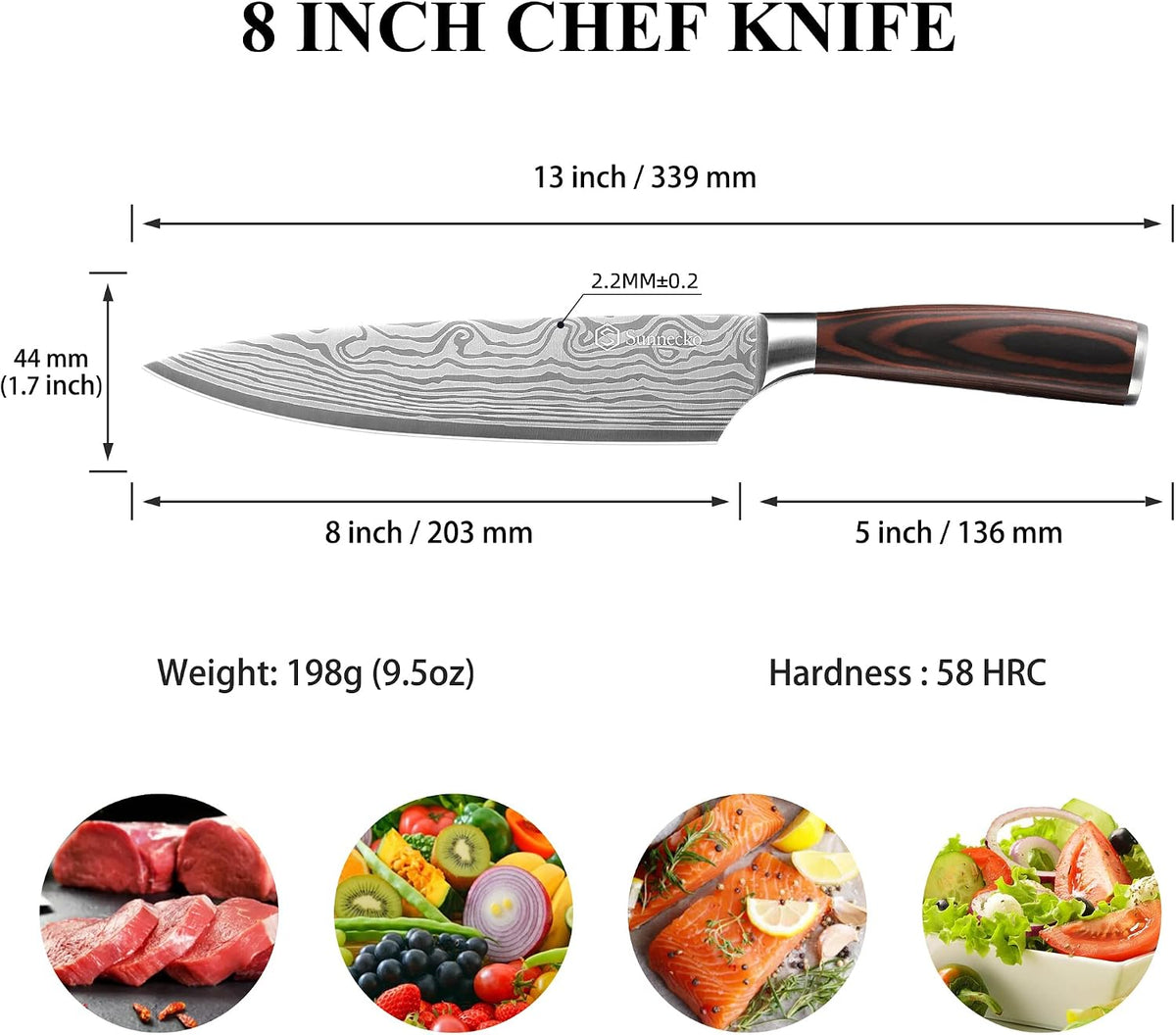 Sunnecko Cuchillo de chef de 8 pulgadas, cuchillo de cocina ultra a...