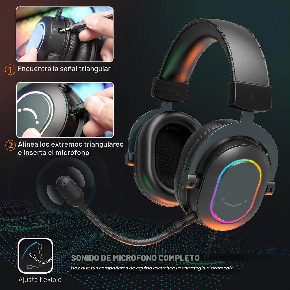 FIFINE AmpliGame H6 Auriculares USB con cable para juegos con RGB d...