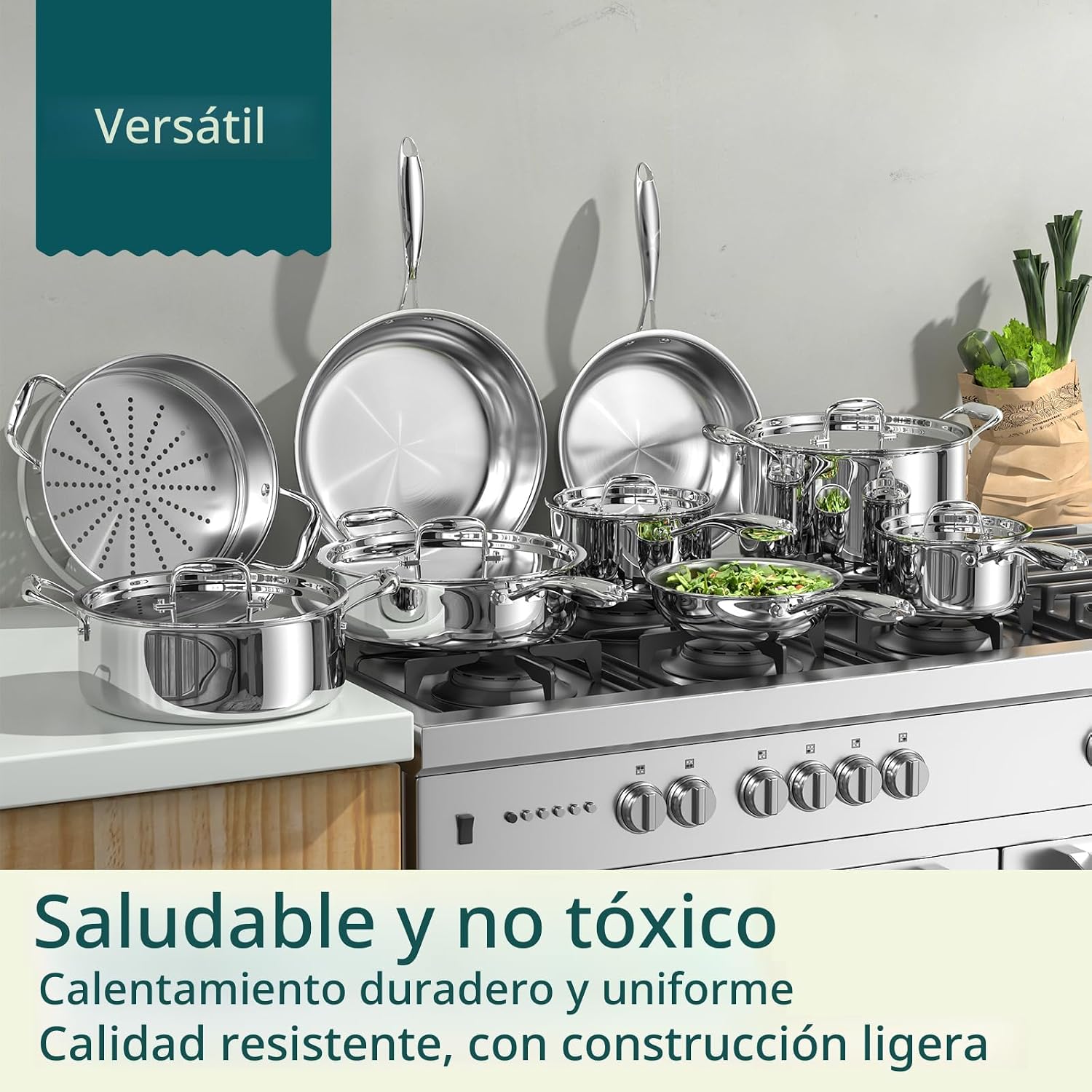 Umite Chef Juego de utensilios de cocina de acero inoxidable, 5 cap...
